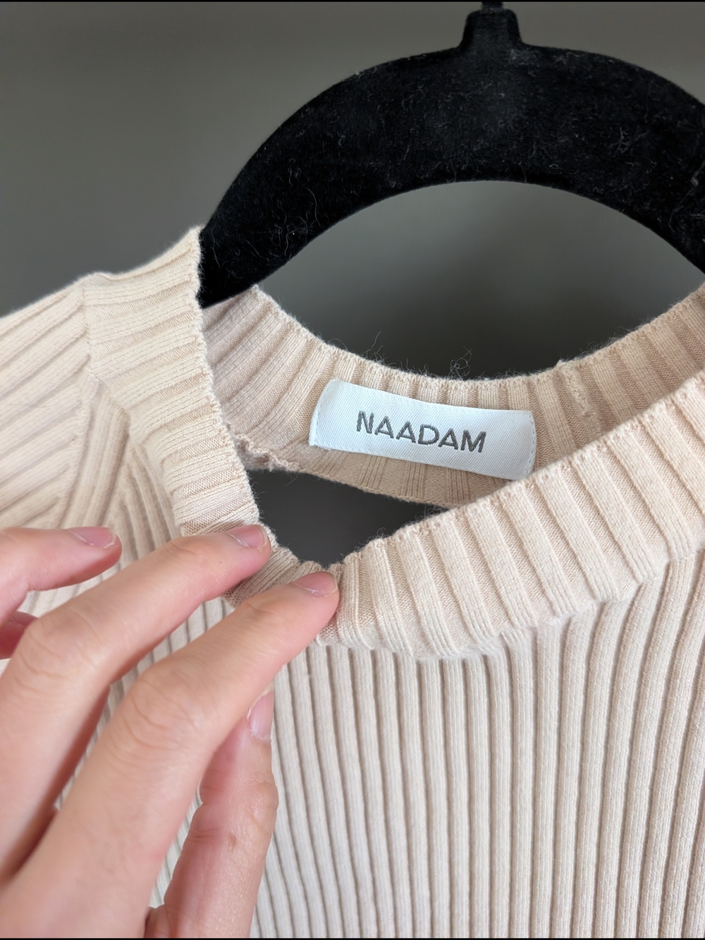 NAADAM Ribbed Crewneck Sweater in Light Beige